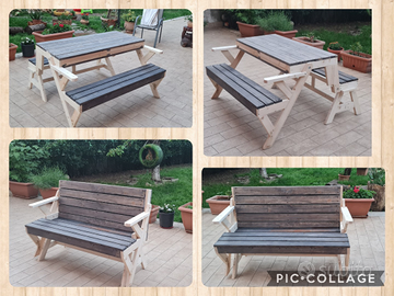 Tavolo da Picnic con Panche in Legno da Giardino Trasformabile in