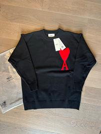 Maglione Girocollo Ami Nero cuore rosso S