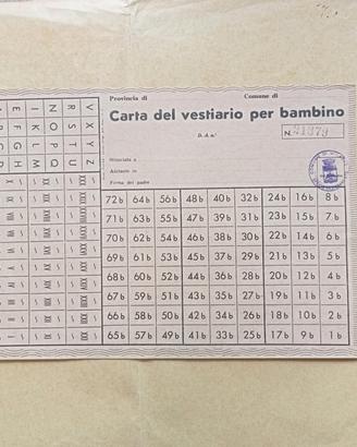 cimelio 1940 carta del vestiario per bambini 