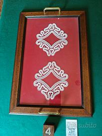 Vassoio artigianale in legno, vetro e metallo