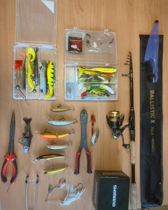 Canna spinning DAIWA e mulinello SHIMANO ed esche