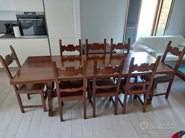 TAVOLO E SEDIE ARTIGIANALI IN LEGNO MASSELLO