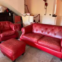 Set salotto in vera pelle rossa-stile chesterfield