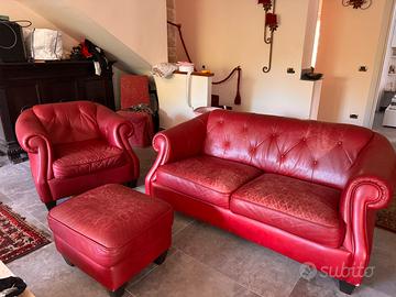 Set salotto in vera pelle rossa-stile chesterfield