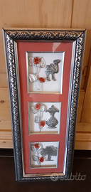 Quadro etnico legno e metallo cornice intarsiata