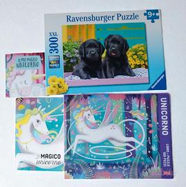 2 puzzle 2 libretti cane e unicorno 