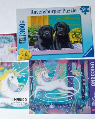 2 puzzle 2 libretti cane e unicorno 