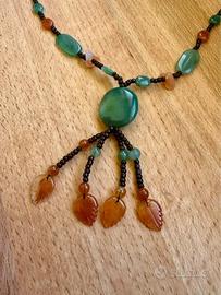 Collana Etnica Vintage Pietre Dure Agata/Giada