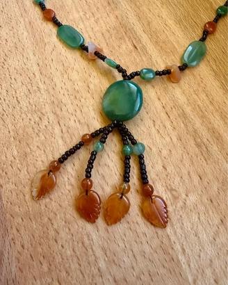 Collana Etnica Vintage Pietre Dure Agata/Giada
