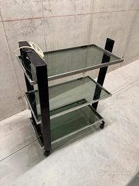 Carrellino medico con ruote, vetro e metallo