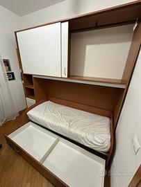 Armadio a ponte + letto singolo con contenitori
