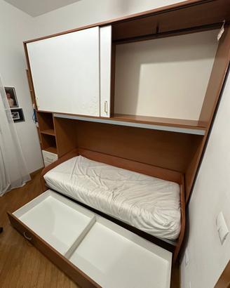 Armadio a ponte + letto singolo con contenitori