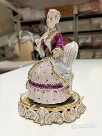 Statuetta Porcellana Vintage Dama con Ventaglio