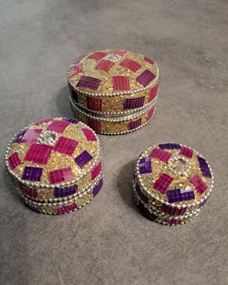 set scatole decorative rotonde con micro-mosaici