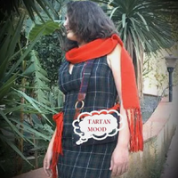 TARTAN 3pezzi abito smanicato cintura uncin. borsa