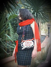 TARTAN 3pezzi abito smanicato cintura uncin. borsa