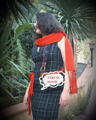 TARTAN 3pezzi abito smanicato cintura uncin. borsa
