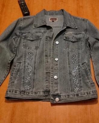 Giacca jeans blu chiaro per donna con decoro