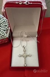 Girocollo cm45 Argento 925 con croce con zirconi 