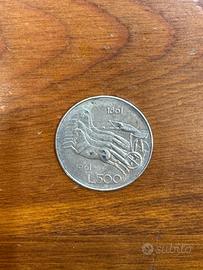 Moneta 500 lire in argento centenario unificazione