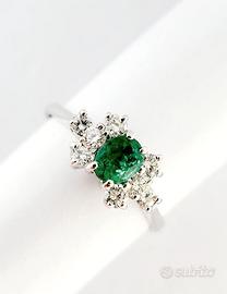 Anello Oro 18kt Smeraldo ct 0,45 diamanti ct 0,32