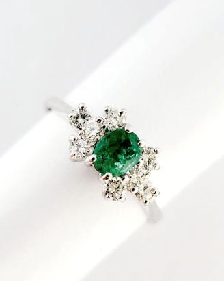 Anello Oro 18kt Smeraldo ct 0,45 diamanti ct 0,32