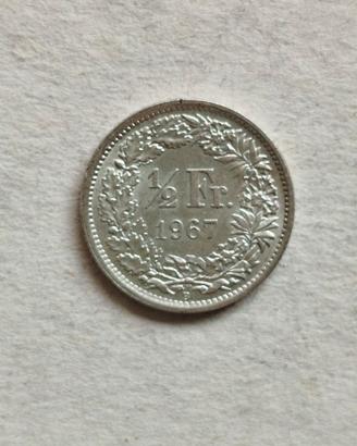 Moneta da 1/2 franco svizzero in argento 1967