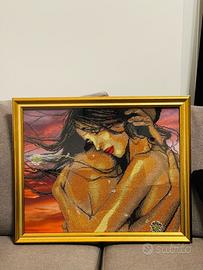 QUADRO RICAMATO A MANO CON PERLINE