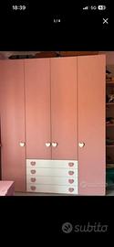 Armadio per cameretta con cassettiera e libreria