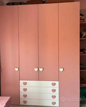 Armadio per cameretta con cassettiera e libreria