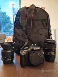 Reflex Canon 1100d con zaino e obiettivi