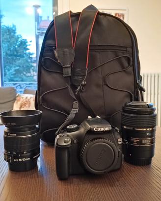 Reflex Canon 1100d con zaino e obiettivi