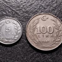 5 e 100 Lira 1987 Turchia