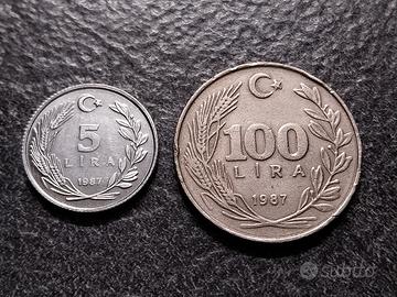 5 e 100 Lira 1987 Turchia