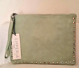 Pochette EMPERIA verde salvia con borchie –