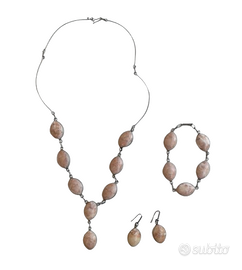 Set collana bracciale orecchini - Onice -Rosa-Nero