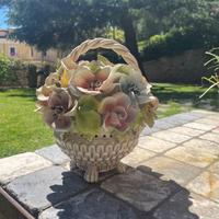 Centrotavola cesto di fiori Porcellana Capodimonte