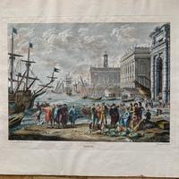 Stampa d'epoca "Marine" capriccio da Lorrain