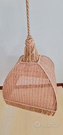 Lampadario a sospensione in vimini rosa anni 80