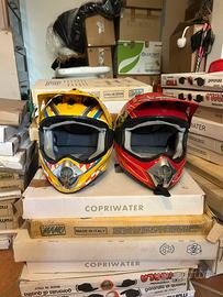 Coppia Caschi Moto Cross Rosso e Giallo