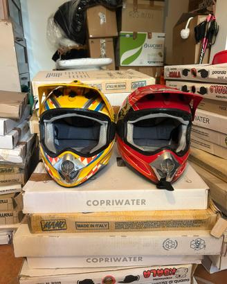 Coppia Caschi Moto Cross Rosso e Giallo