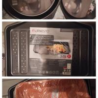 4 teglie forno forate e 1 in ceramica