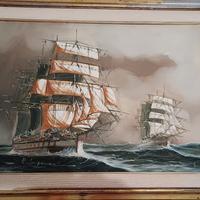 Grande Quadro Olio su Tela "Velieri" - Firmato R .
