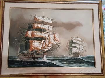 Grande Quadro Olio su Tela "Velieri" - Firmato R .