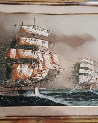 Grande Quadro Olio su Tela "Velieri" - Firmato R .