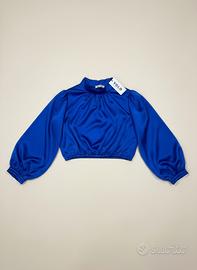 Blusa Cropped Blu Elettrico Satinata