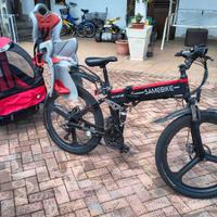 Bicicletta elettrica + carrello porta 2 bambini