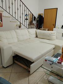 Divano letto angolare bianco con contenitore 