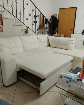 Divano letto angolare bianco con contenitore 