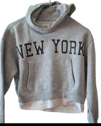 Felpa ZARA Bambina 9/10 anni grigia New York
